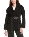 Maje Belted Wool-blend Felt Coat In Black