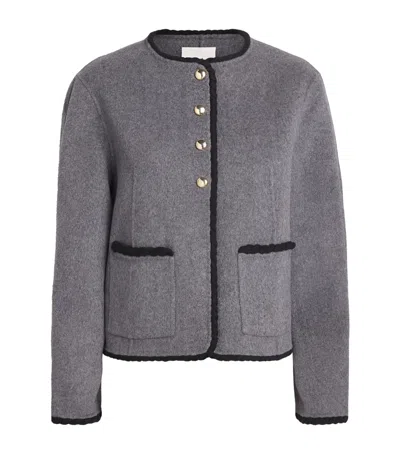 Maje Wool-blend Double-face Cropped Jacket In Gray