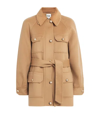 Maje Wool-blend Mid-length Coat In Brown