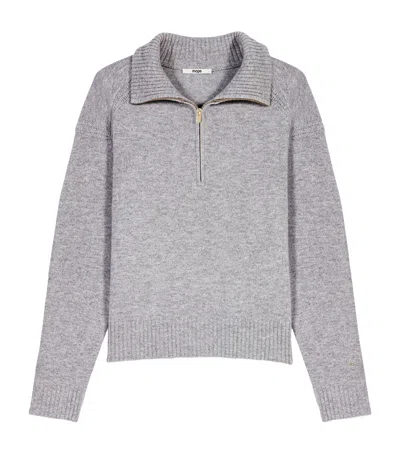 Maje Wool-blend Quarter-zip Sweater In Gray