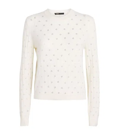 Maje Wool-blend Rhinestone Sweater In White