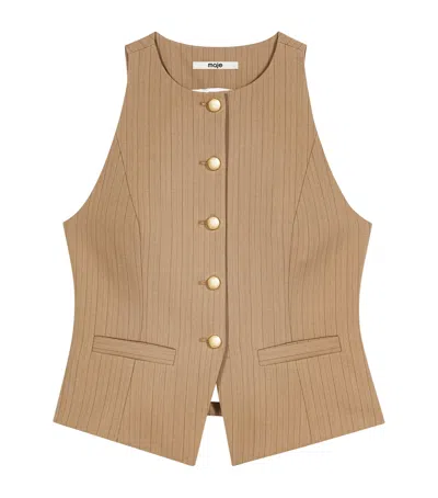 Maje Wool-blend Striped Waistcoat In Beige