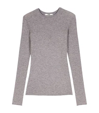 Maje Wool-silk Rib-knit Sweater In Gray