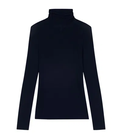 Maje Womens Navy High-neck Slim-fit Wool And Silk Jumper In Blue