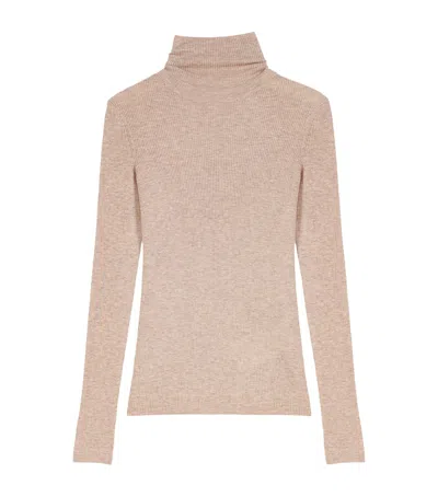 Maje Wool-silk Rollneck Sweater In Brown