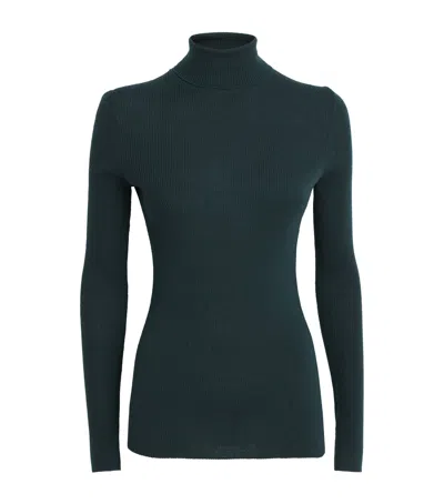 Maje Wool-silk Rollneck Sweater In Green