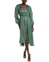 Maje Balloon Sleeve Midi Dress In Green