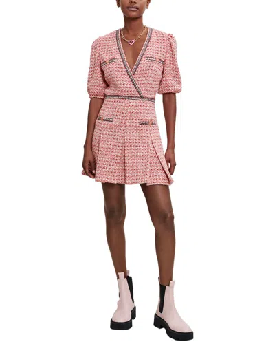 Maje Pleated Metallic Cotton-blend Tweed Mini Dress In Pink