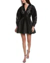 Maje Woven Linen-blend Mini Dress In Black
