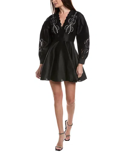 Maje Woven Linen-blend Mini Dress In Black