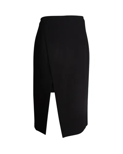 Maje Wrap-effect Slit Midi Skirt In Black Polyester