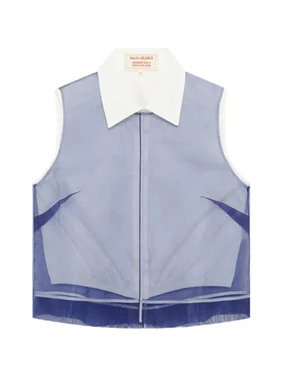 Maje X Blanca Miró Organza-overlay Sleeveless Shirt In Blue