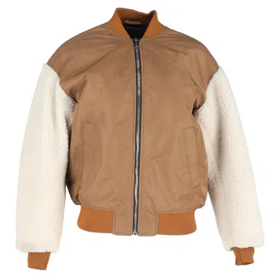 Maje X Schott Boston Shearling Bomber Jacket In Brown Polyester