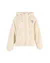 Maje X Varley Bayavar Hooded Jacket In Cream Faux Fur In White