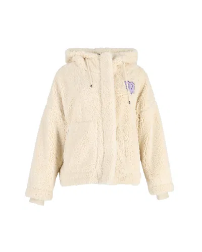Maje X Varley Bayavar Hooded Jacket In Cream Faux Fur In White