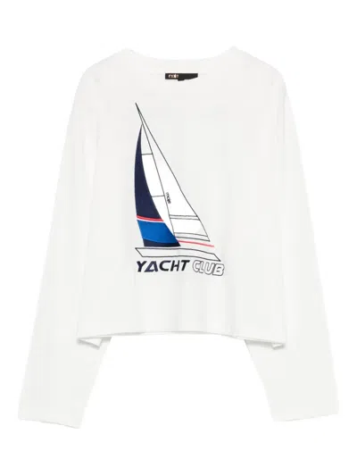 Maje Yacht Club-embroidered T-shirt In White