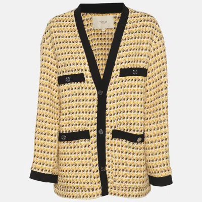 Maje Yellow Lurex Tweed Button Front Jacket In Brown