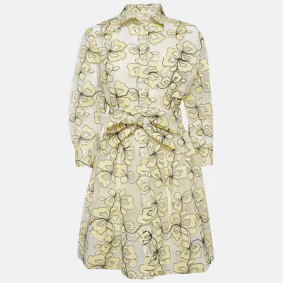 Pre-owned Maje Yellow Reality Floral Embroidered Organza Shirt Dress S