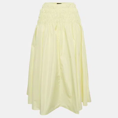 Pre-owned Maje Yellow Taffeta Shirred Midi Skirt M