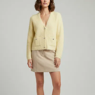 Pre-owned Maje Yellow Tweed Effect Knit Cropped Missionette Cardigan L