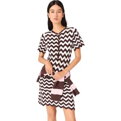 Maje Cotton Knitted Zigzag Mini Dress In Multi