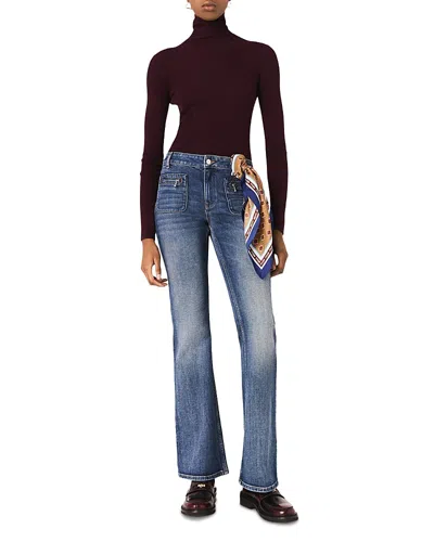Maje Zip Pocket Bootcut Jeans In Blue