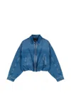 Maje Womens Blue Collared Elasticated-hem Denim Bomber Jacket In Blue