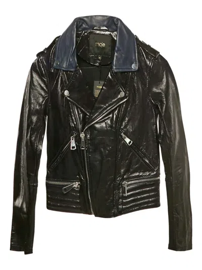 Pre-owned Maje Zip-up Leather Biker Jacket In Black