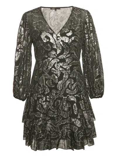 Pre-owned Maje Zip-up V-neck Long-sleeve Dress In Black