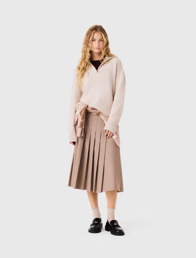 Maje Zip-neck Cashmere Sweater In Beige