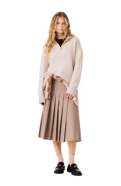 Maje Zip-neck Cashmere Sweater In Neutral