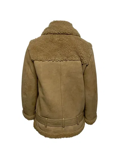 Pre-owned Maje Zipped Shearling Coat In Neutral
