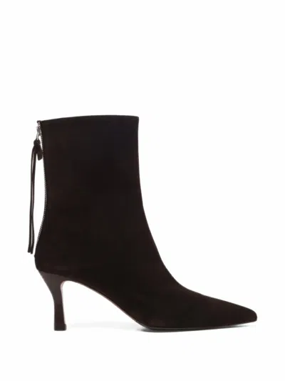 Maje Zipped Suede Ankle Boots In Black
