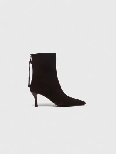 Maje Zipped Suede Ankle Boots In Marron Fonce