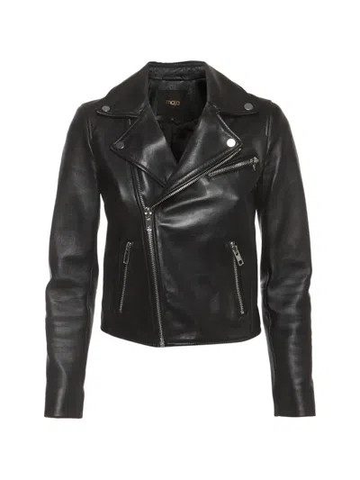 Pre-owned Maje Zip-up Biker Jacket In Black