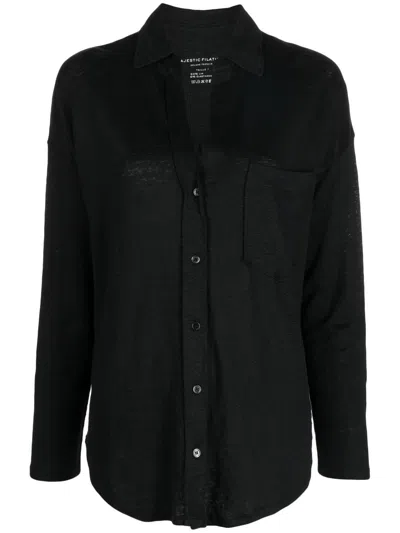 Majestic 3/4 Sleeve Linen Shirt In Black
