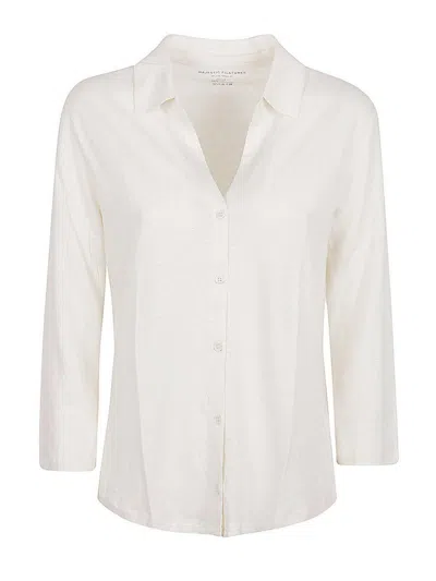 Majestic Stretch Linen 3/4 Sleeve Shirt In White