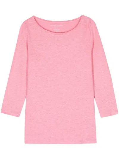 Majestic 3/4 Sleeves Boat Neck T-shirt In Pink