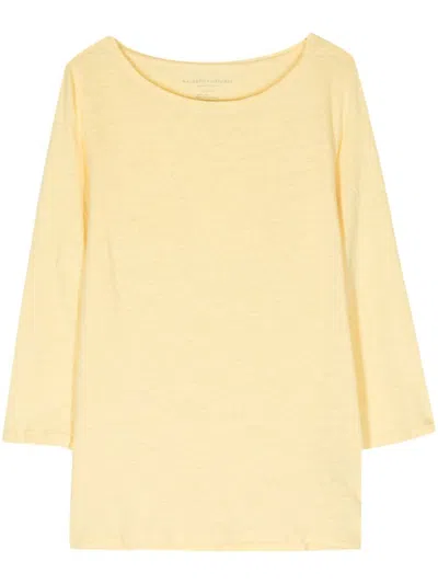 Majestic 3/4 Sleeves Boat Neck T-shirt In Yellow