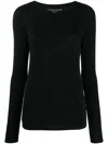 Majestic Soft Touch Flat-edge Long-sleeve Crewneck Top In Noir