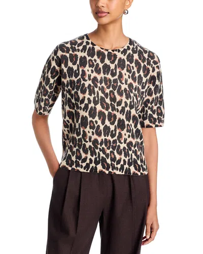 Majestic Animal Print Merino Wool Short Sleeve Sweater In Brown
