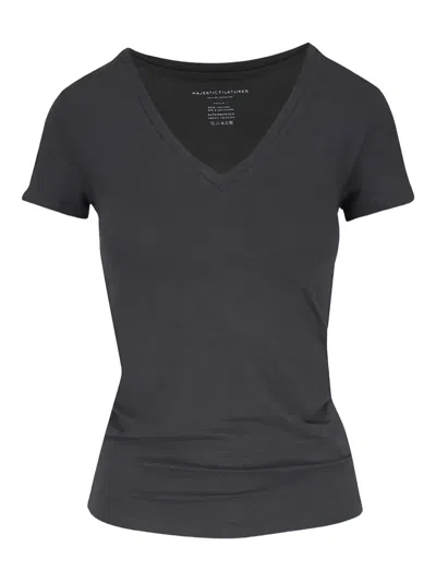 Majestic Anthracite Stretch Rolled Cuffs Top In Black