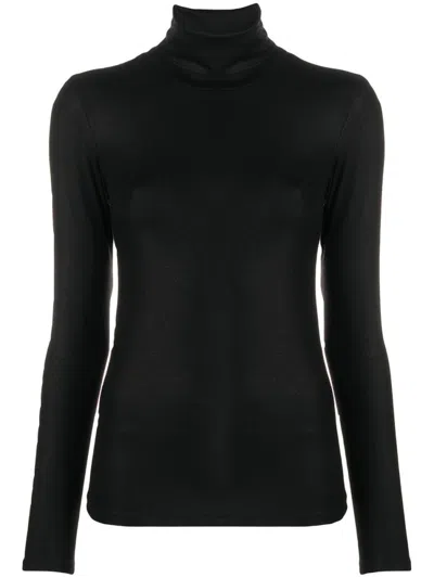 MAJESTIC BLACK LUREX HIGH-NECK SWEATER