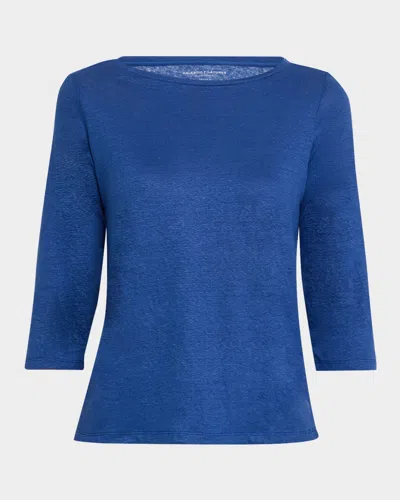 Majestic Boat-neck 3/4-sleeve Semi-relaxed Tee In Blue