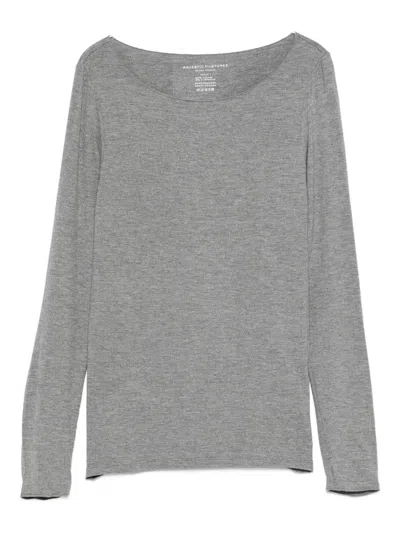 Majestic Boat-neck Long-sleeve Top In Gray