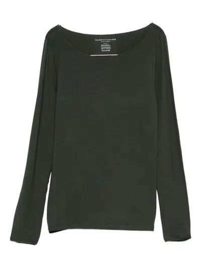 Majestic Boat-neck Long-sleeve Top In Green