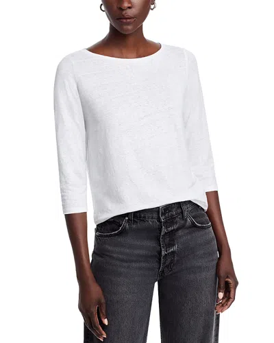 Majestic Boat Neck Three Quarter Length Sleeve Top In White