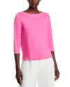 Majestic Boat Neck Three Quarter Length Sleeve Top In Pink