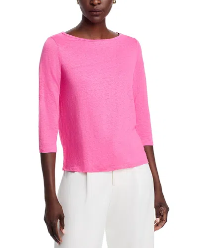 Majestic Boat Neck Three Quarter Length Sleeve Top In Pink