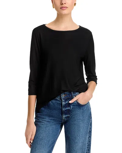 Majestic Boat Neck Three Quarter Sleeve Tee In Noir